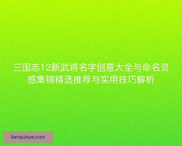 三国志12新武将名字创意大全与命名灵感集锦精选推荐与实用技巧解析